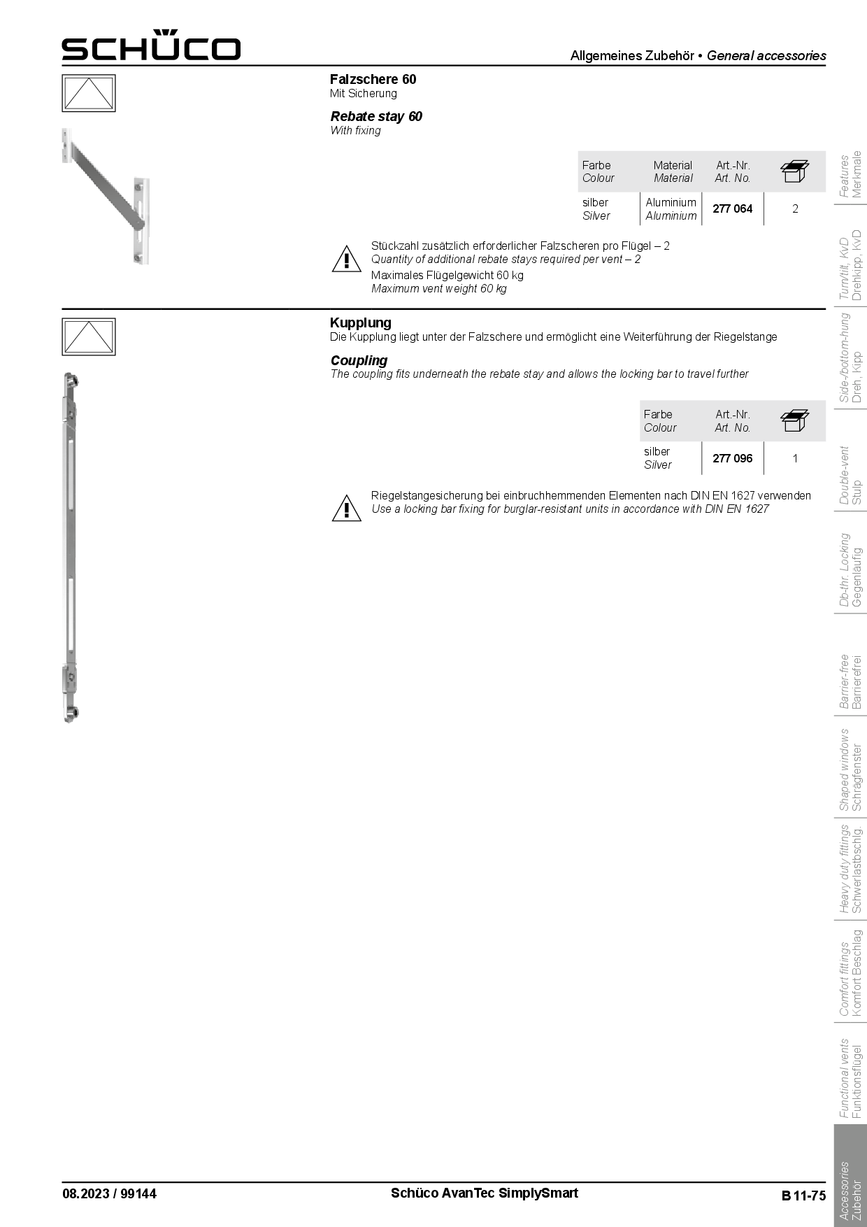 Schüco 277064 Falzschere 60 kg AvanTec SimplySmart (Vorgängerartikel 276016 + 243094)