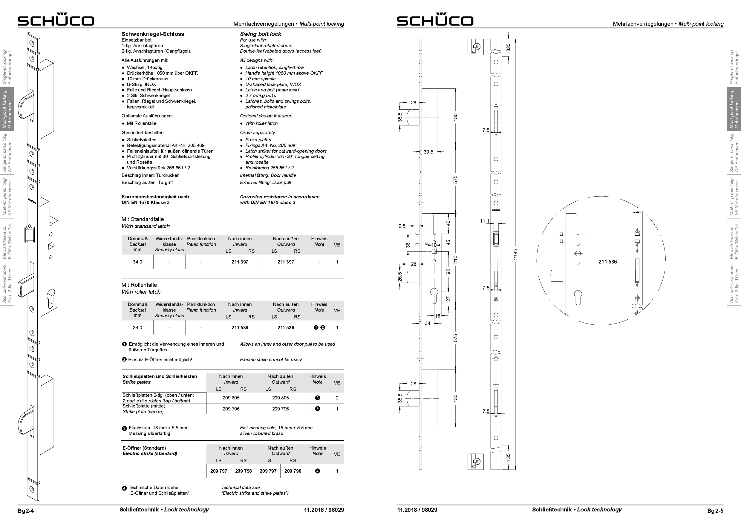 Schüco Schwenkriegel-Schloss 211397