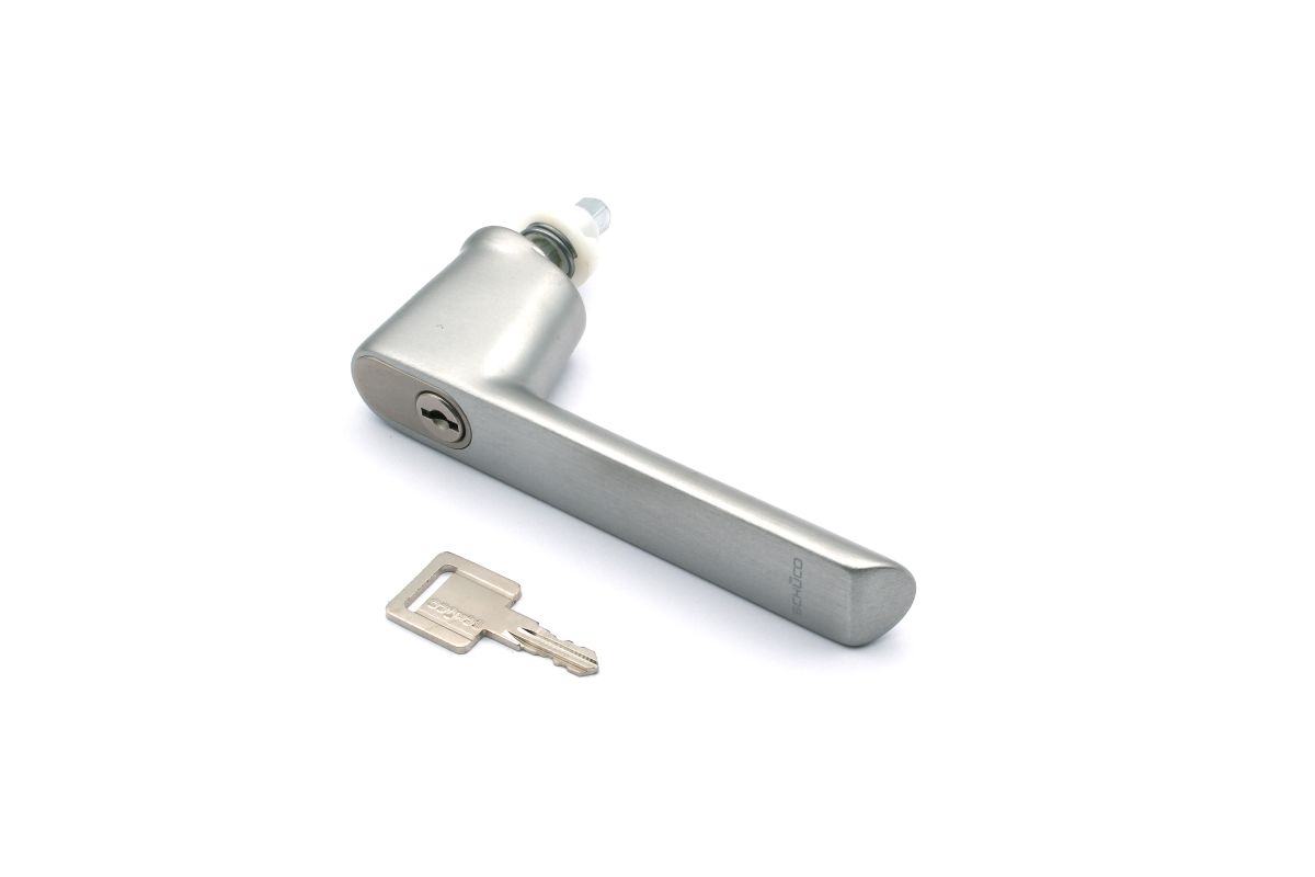 Schueco-Fenstergriff-247038-01 Schüco 247038 abschließbarer RC-Fenstergriff Aluminium, INOX Look