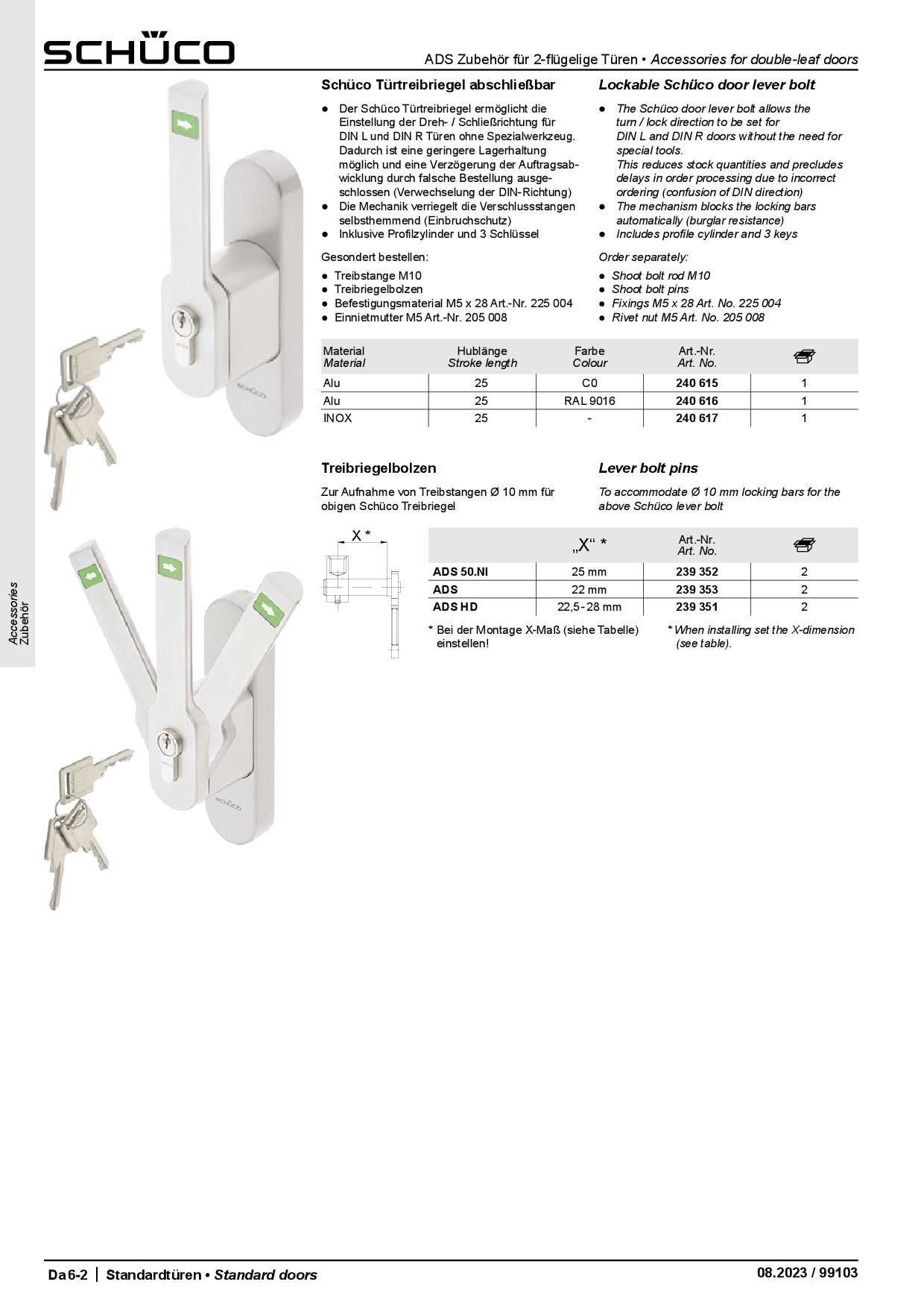Schüco 240617 Treibriegel abschließbar inkl. Treibriegelbolzen, INOX, aufliegend