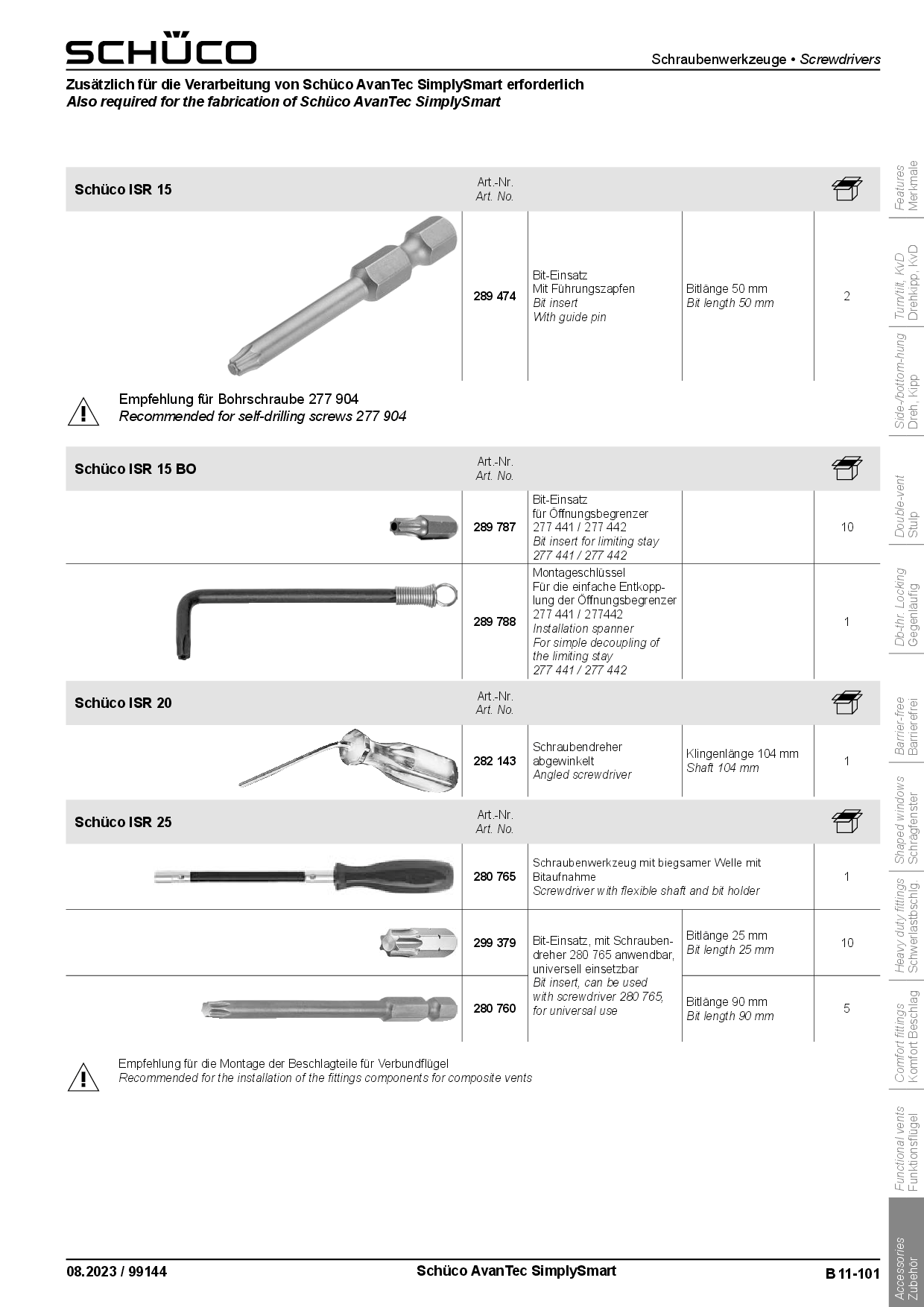 Schüco 289788 Montageschlüssel ISR 15 BO Schüco 289788 Montageschlüssel ISR 15 BO