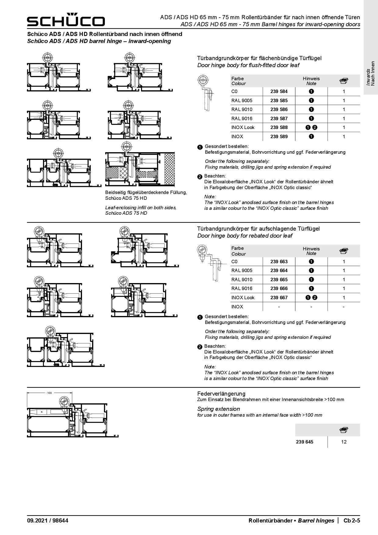 Schüco Rollentürband 239586 RAL 9010 reinweiß, nach innen öffnende Tür