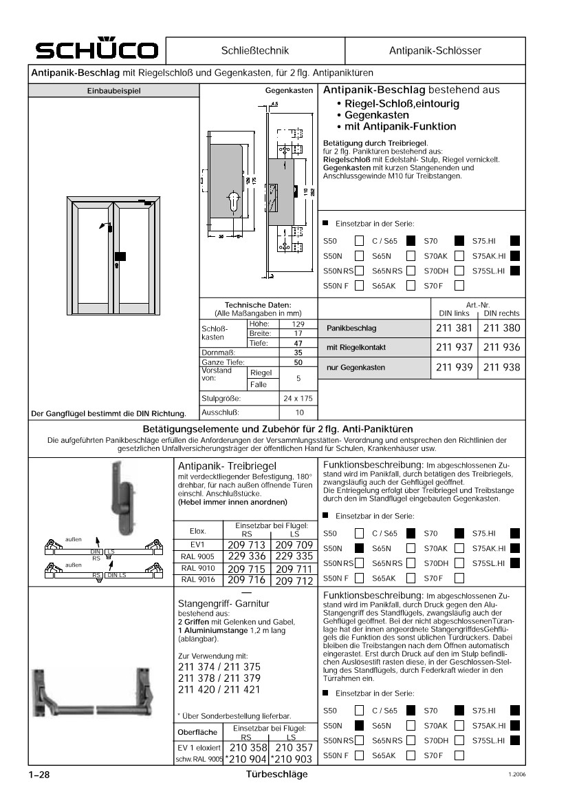 Schueco_Katalog_211381_211380_211937_211936_211939_211938_209713_209709_229336_229335_209715_209711_209716_209712_210358_210357_210904_210903 Schüco 211380 Antipanik Riegelschloss DIN rechts