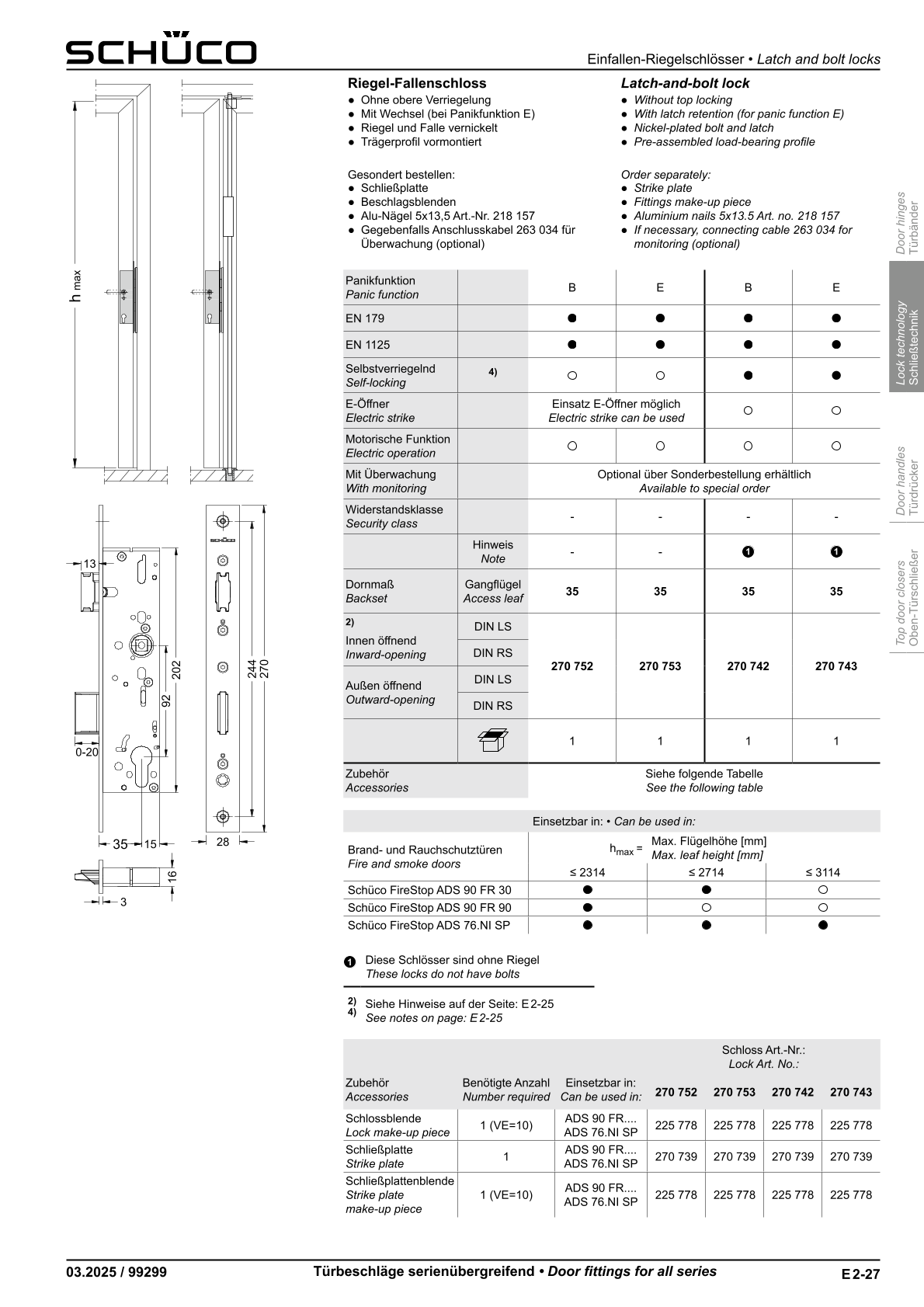 Schüco 270752 Antipanik Riegel-Fallenschloss, Funktion B Schüco 270752 Antipanik Riegel-Fallenschloss, Funktion B