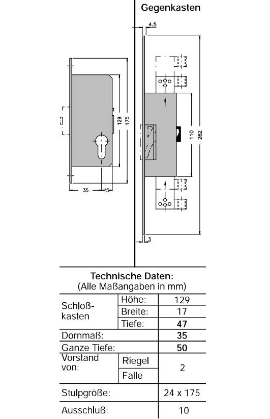 Schüco Antipanik Riegelschloss, DIN rechts 211436