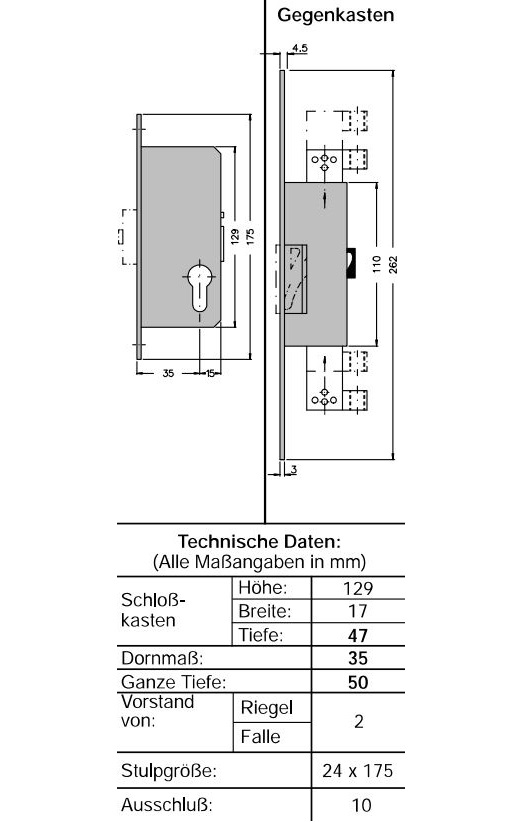 Schüco Antipanik Riegelschloss, DIN links 211435