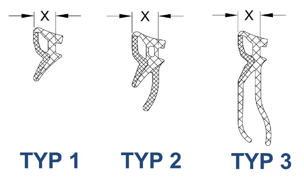 Schüco Glasdichtung innen TYP 2 vers. Tiefen - 284834 / 284835 / 284836 / 284837