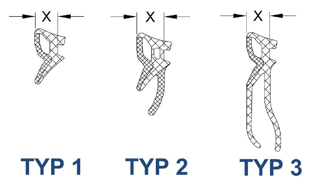 TYP-1-3 Schüco Glasdichtung innen TYP 3 verschiedene Tiefen - 284838 / 284839 / 284840