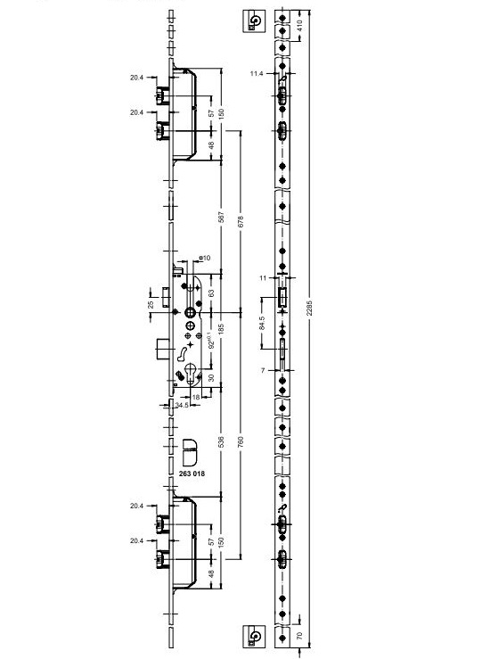 211849-Mass Schüco 211849 5 Riegel-Fallenschloss "SafeMatic"