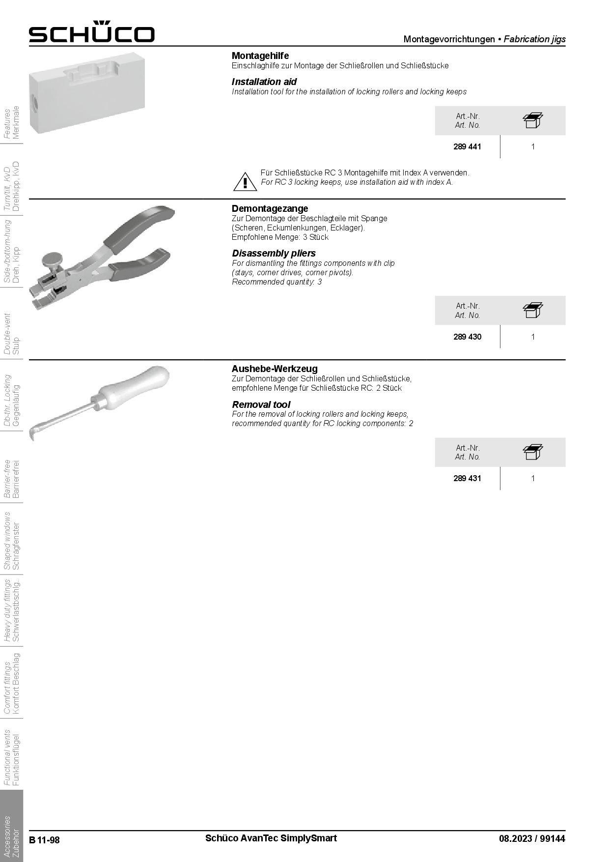 Schüco Aushebe-Werkzeug Schließrolle/Schließstück, 289431
