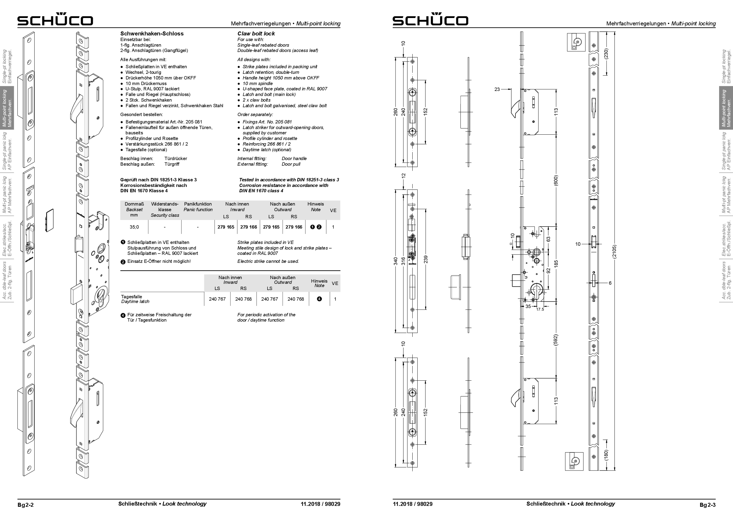 Schüco 279165 Schwenkhaken-Schloss DIN links (Vorgängerartikel 241779)
