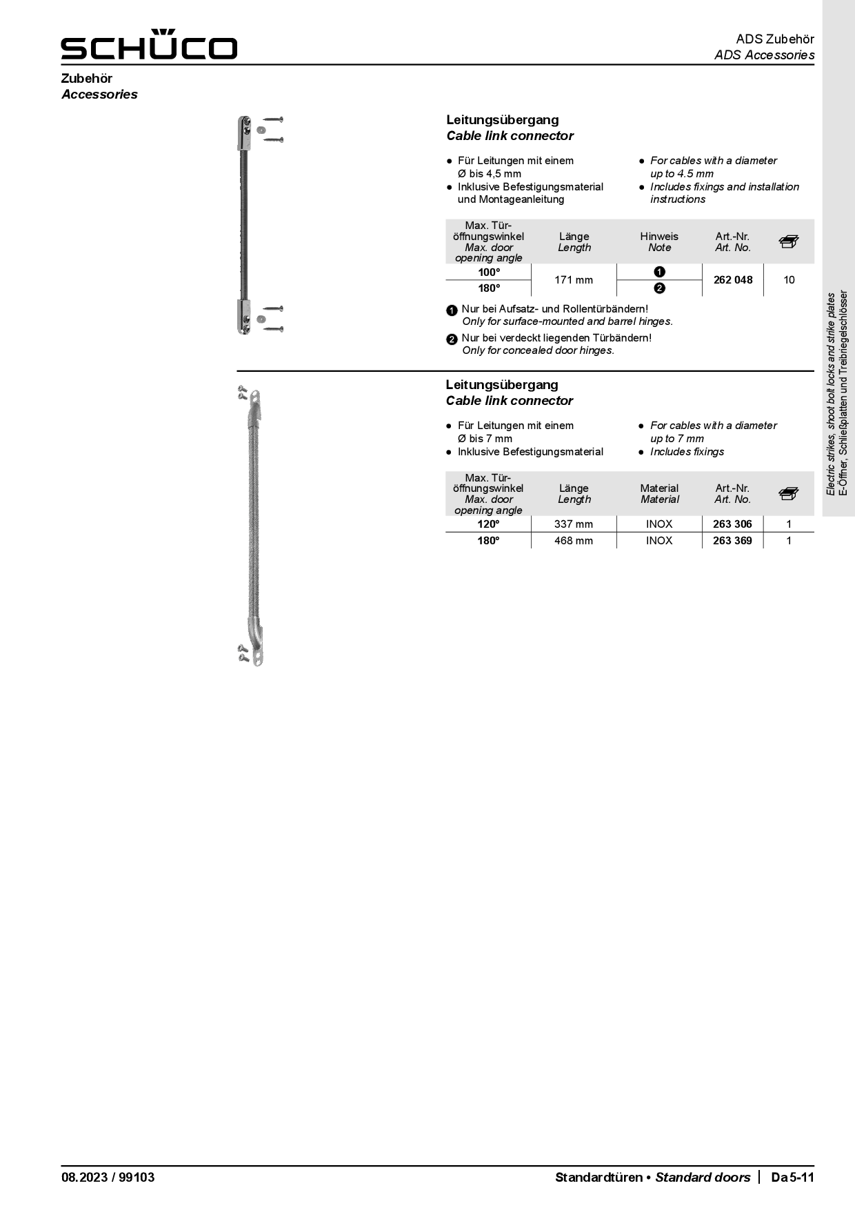 Schüco 263306 verdeckter Leitungsübergang (Vorgängerartikel 262599)