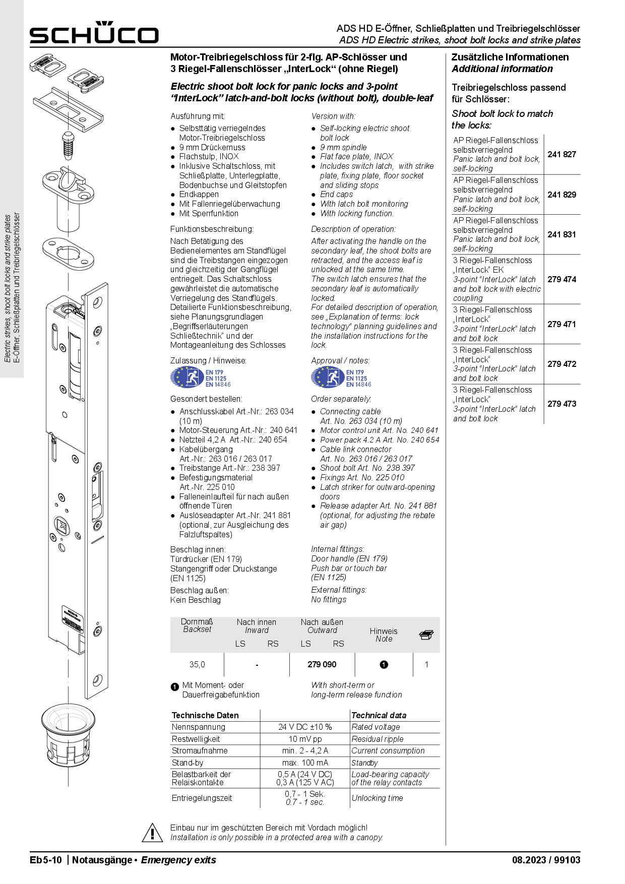 Schüco 279090 Motor-Treibriegelschloss für 2-flg. Antipanik-Schlösser und 3-Riegel-Fallenschlösser "InterLock" (ohne Riegel) Schüco 279090 Motor-Treibriegelschloss für 2-flg. Antipanik-Schlösser und 3-Riegel-Fallenschlösser "InterLock" (ohne Riegel)