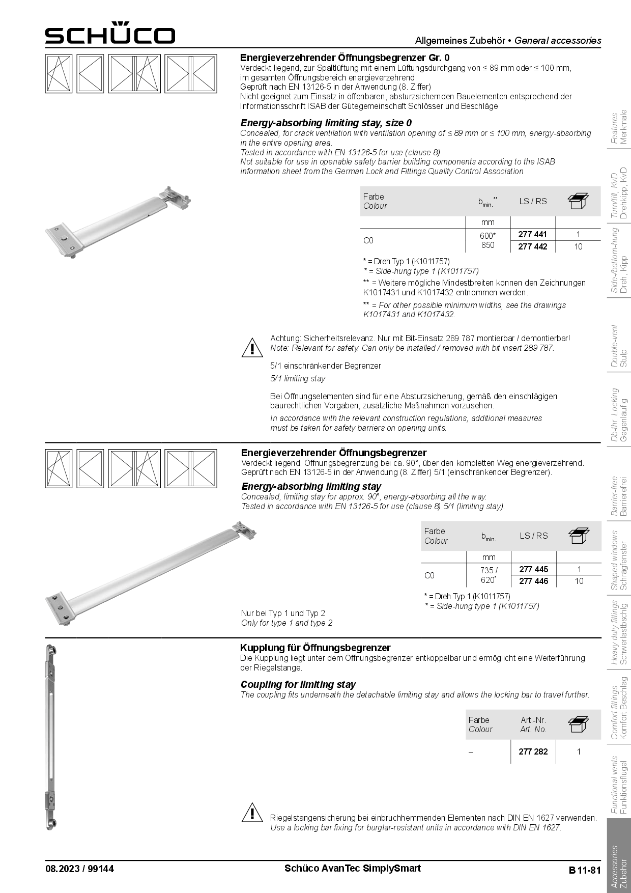 Schüco 277441 / 277442 Energieverzehrender Öffnungsbegrenzer Gr. 0 (Vorgängerartikel 243251)