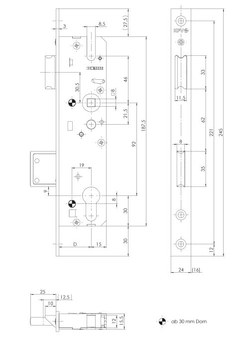 KFV-3413177 KFV Einsteckschloss 59 PZW P6 3413177 (Alternativartikel Schüco 211367)