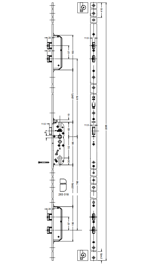 Schüco 279017 Antipanik 5 Riegel-Fallenschloss "SafeMatic", Funktion E Schüco 279017 Antipanik 5 Riegel-Fallenschloss "SafeMatic", Funktion E