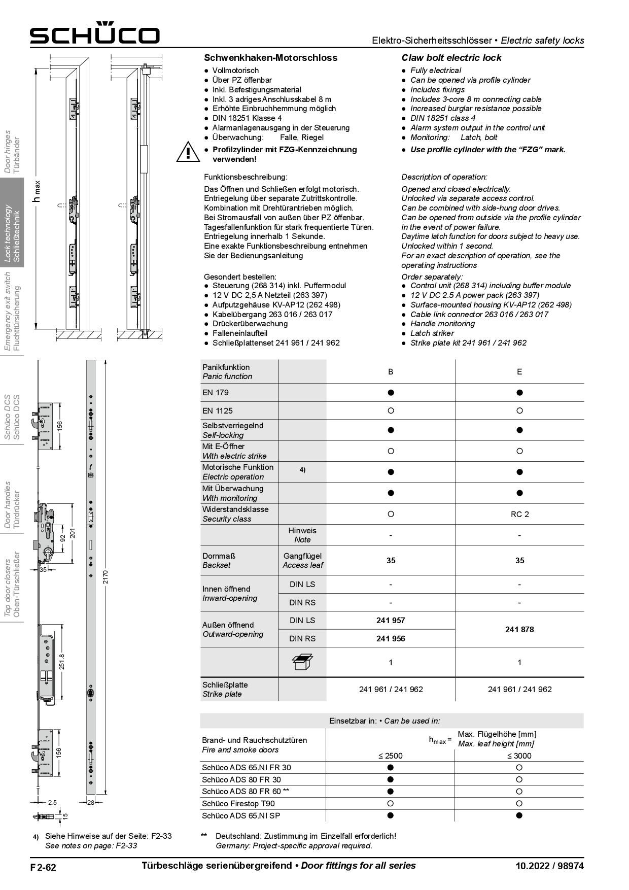 Schüco Schwenkhaken-Motorschloss mit Antipanikfunktion E, 241878