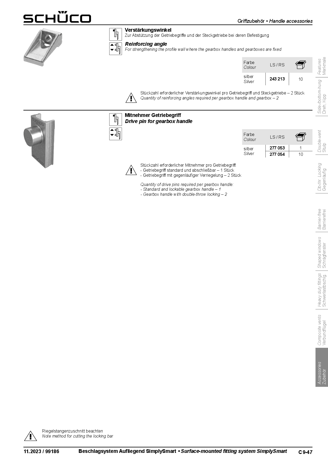 Schüco Verstärkungswinkel für Getriebegriffe 243213 (VE = 2 Stück)