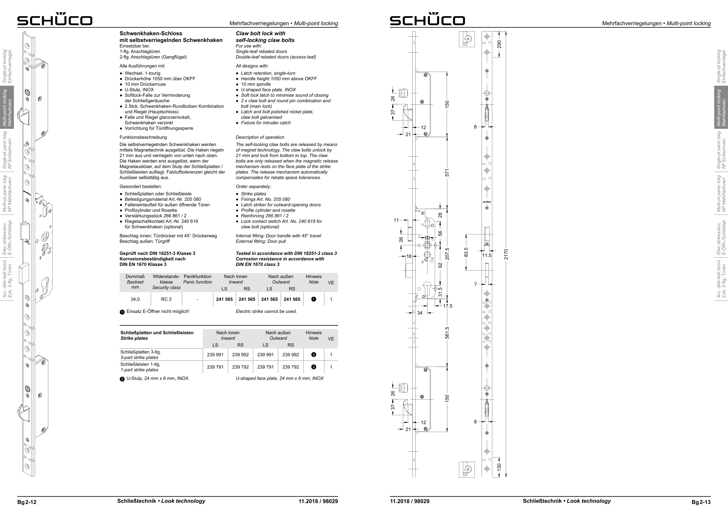 Schüco Schwenkhaken-Schloss mit selbstverriegelnden Schwenkhaken 241565