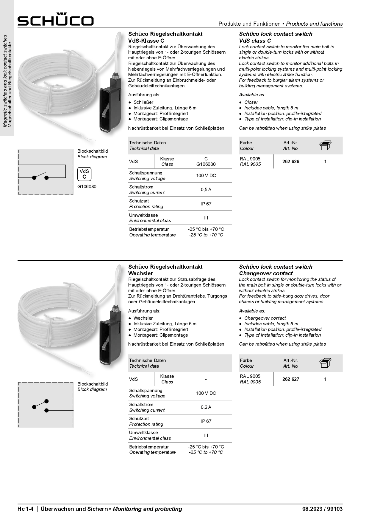 Schüco 262626 Riegelschaltkontakt, VdS-Klasse C Schüco 262626 Riegelschaltkontakt, VdS-Klasse C