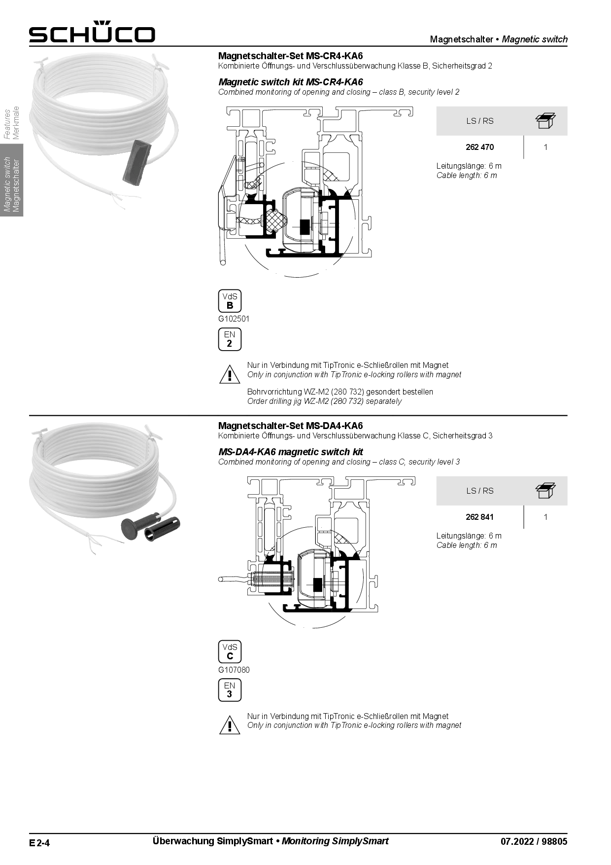 Schüco Magnetschalter-Set TipTronic 262470, VdS-Klasse B