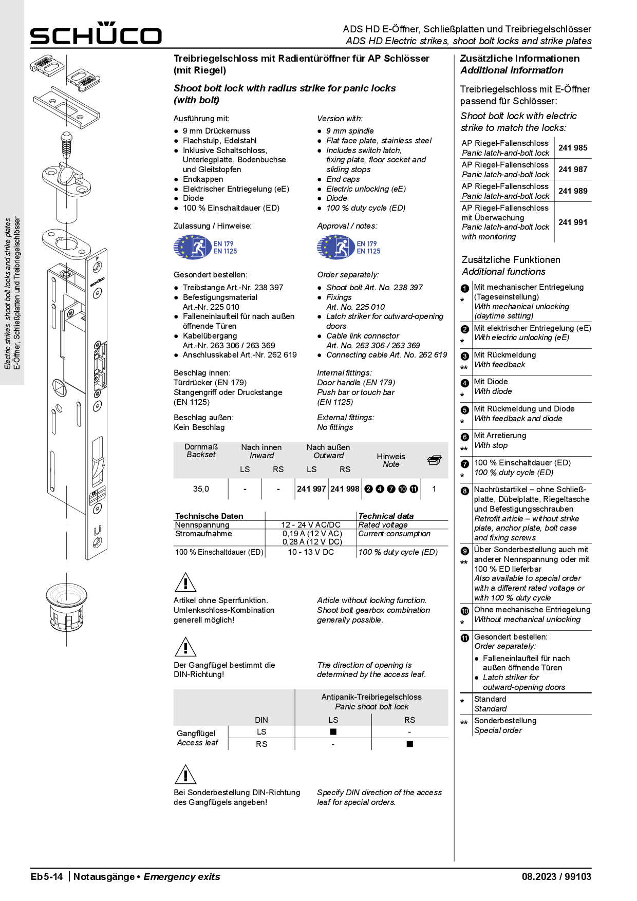 Schüco Reparaturartikel E-Öffner 241785 aus Treibriegelschloss 241997 und 241998