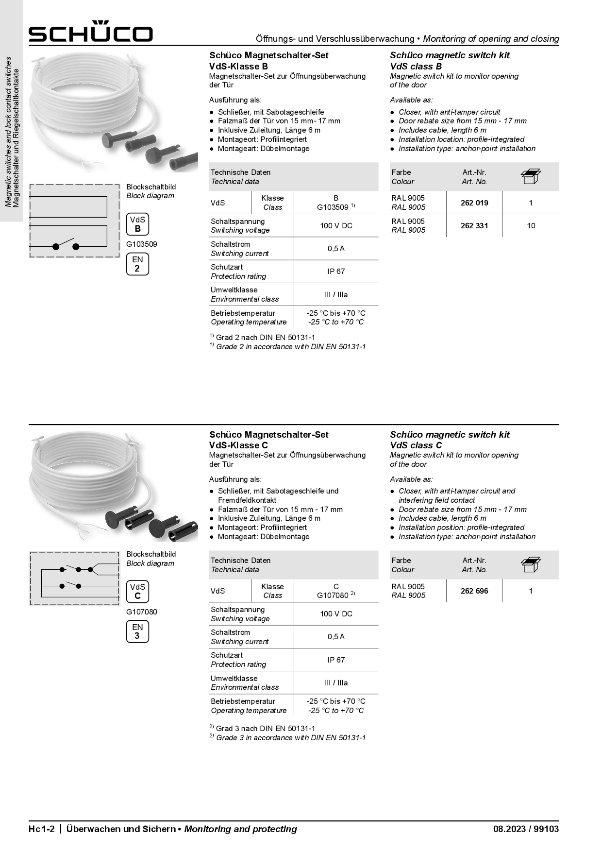 Schüco Magnetschalter-Set 262696, VdS-Klasse C