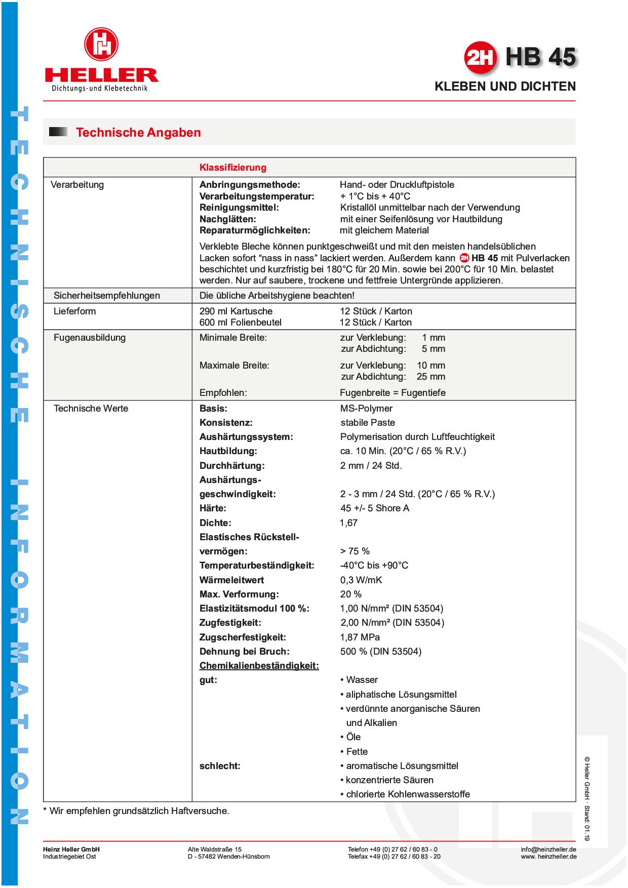 2H HB 45 Konstruktionskleber schwarz, transparent oder weiß - Kartusche á 290 ml