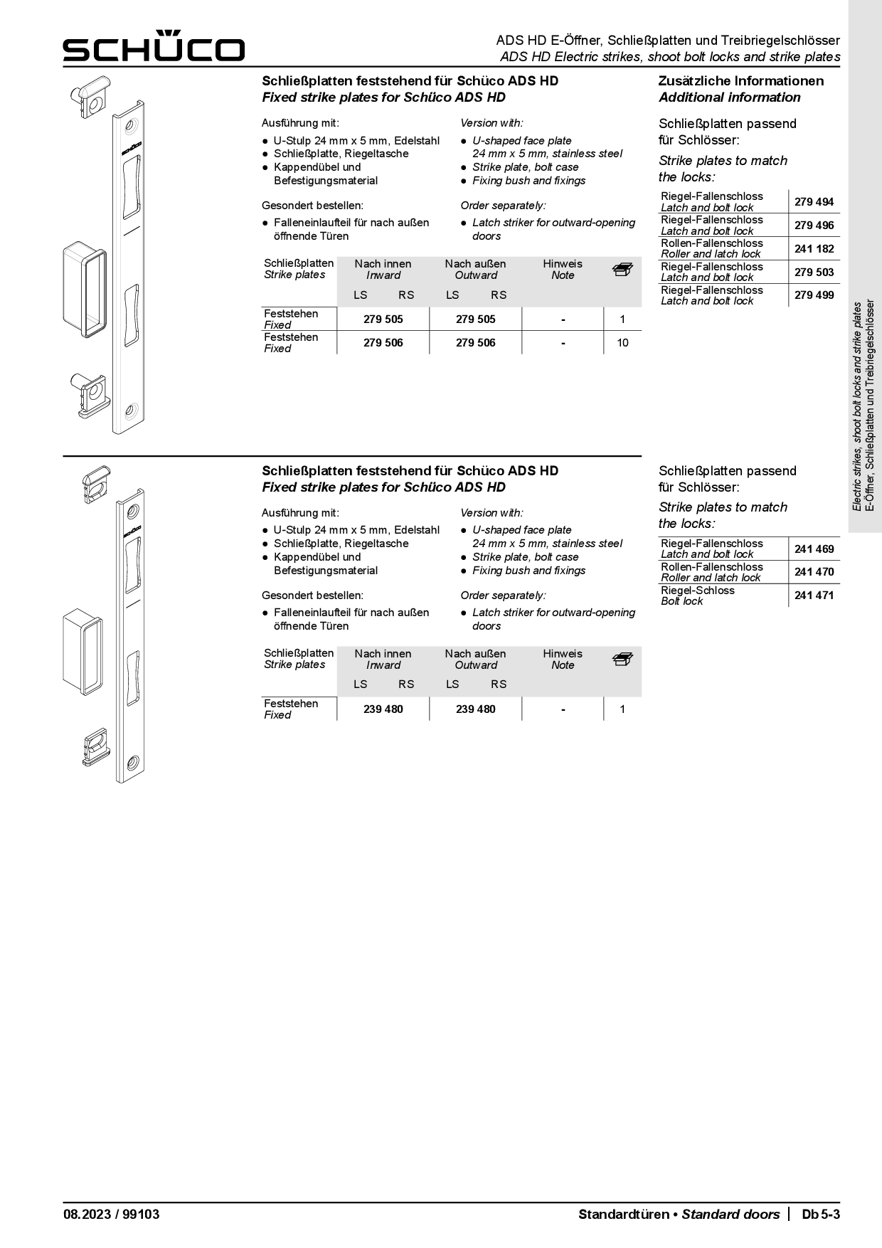 Schüco Schließplatte 279505, feststehend