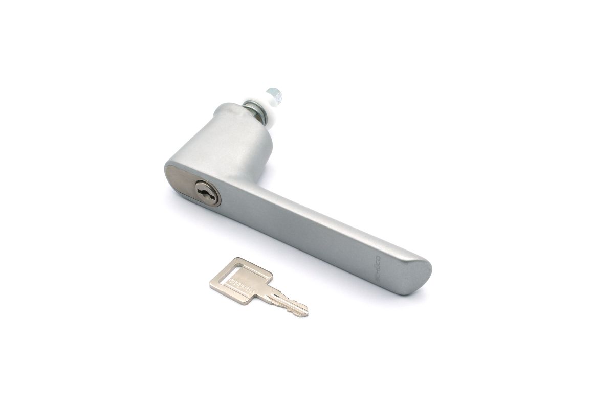 Schüco 247033 / 247041 abschließbarer RC-Fenstergriff Aluminium, C0 silber (Vorgängerartikel 234014)
