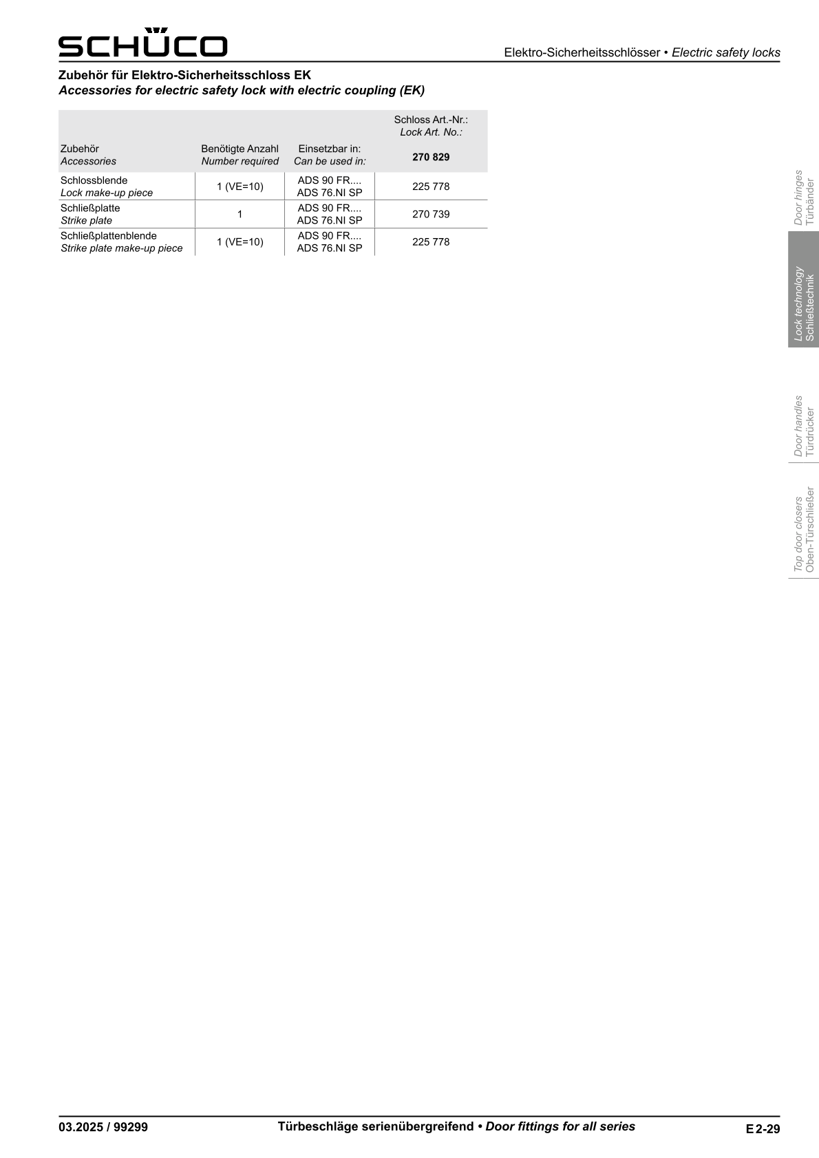 Schüco 270829 Antipanik Elektro-Sicherheitsschloss, Funktion EK Schüco 270829 Antipanik Elektro-Sicherheitsschloss, Funktion EK