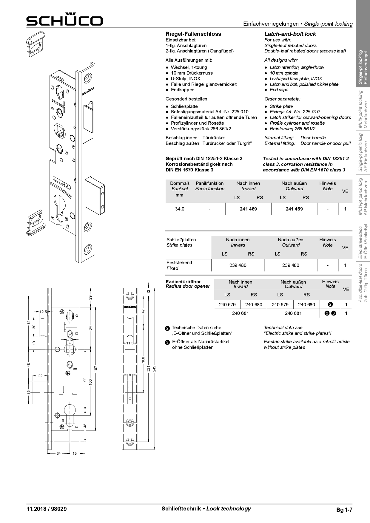 Schüco 241469 Riegel-Fallenschloss