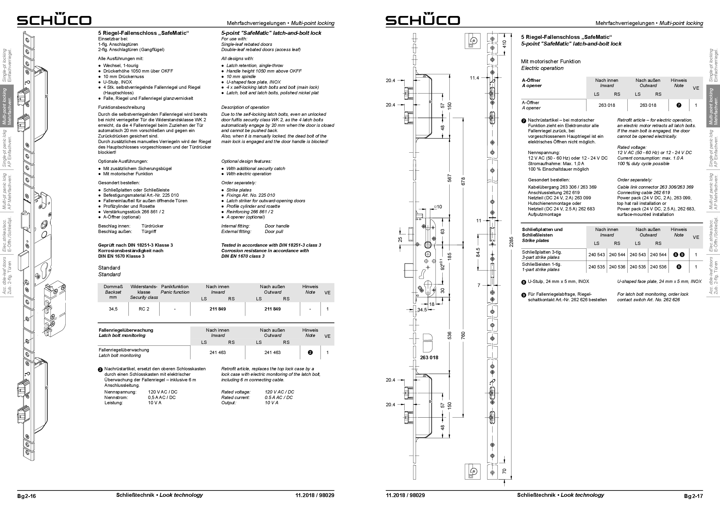 Schüco 211849 5 Riegel-Fallenschloss "SafeMatic"