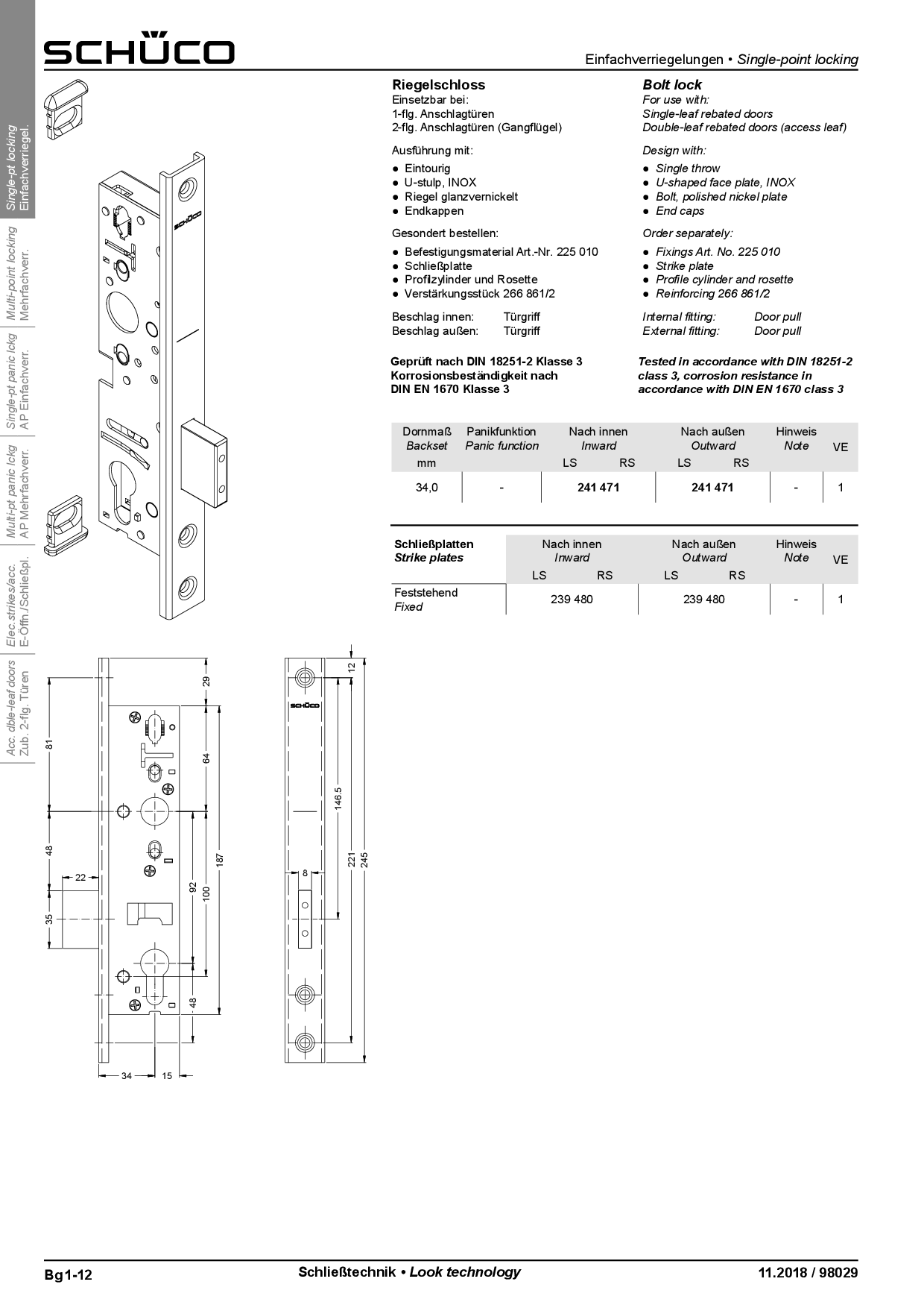 Schüco 241471 Riegelschloss Schüco 241471 Riegelschloss