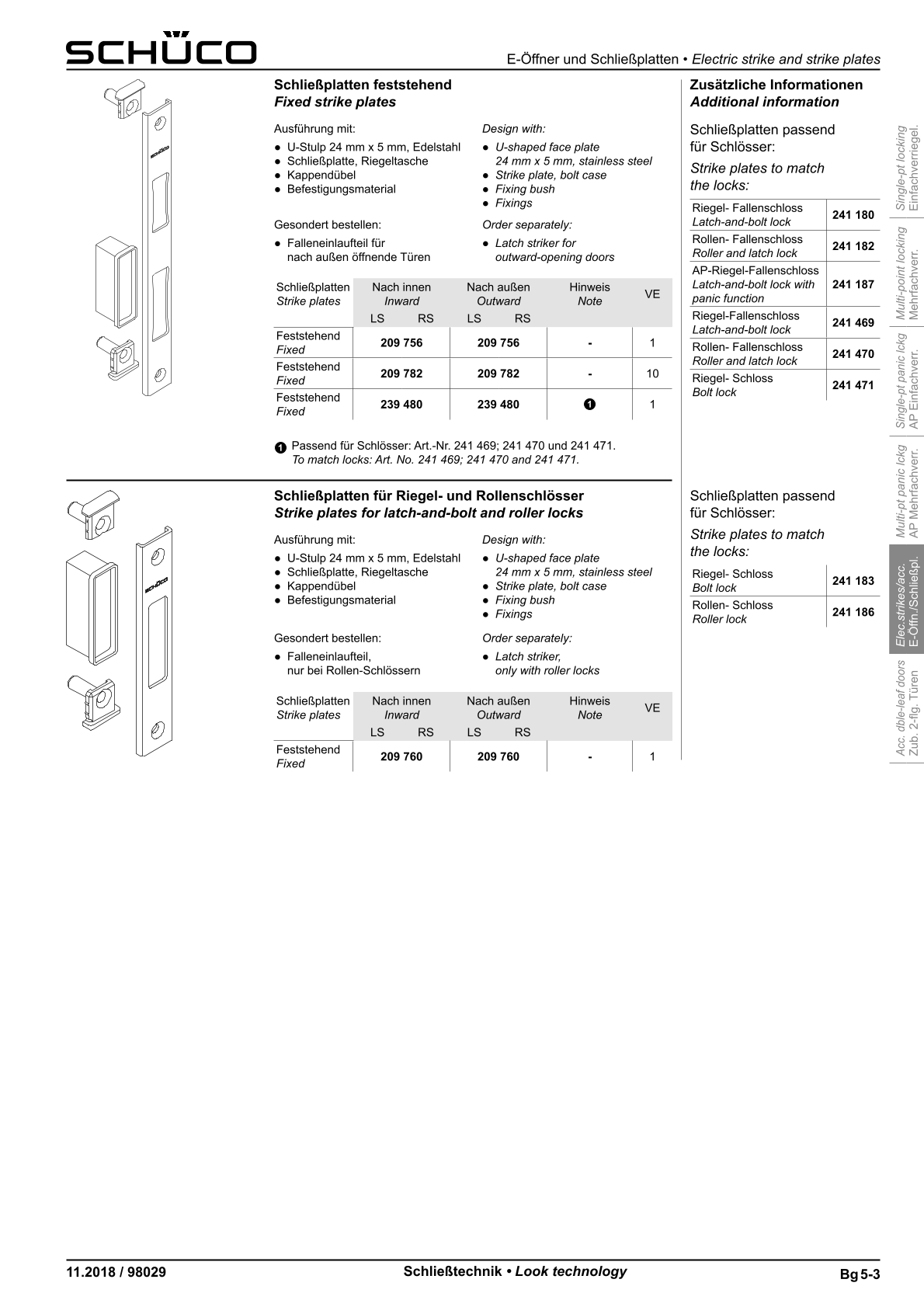 Schüco 239480 Schließplatte, feststehend Schüco 239480 Schließplatte, feststehend