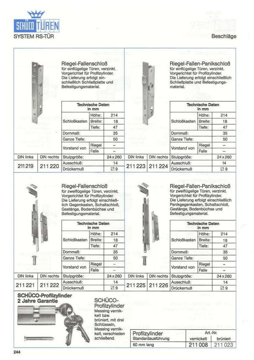 Schüco 211220 Riegel-Fallenschloss DIN rechts