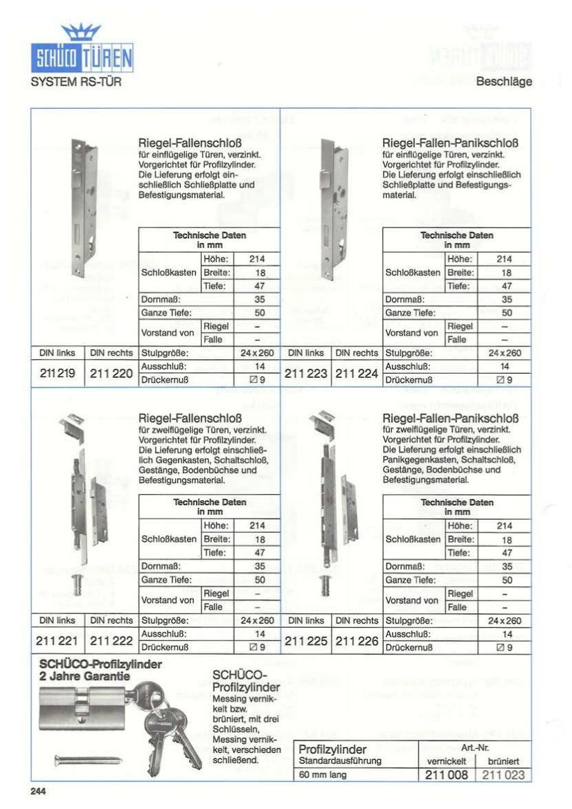 Schüco Riegel-Fallenschloss DIN rechts 211220