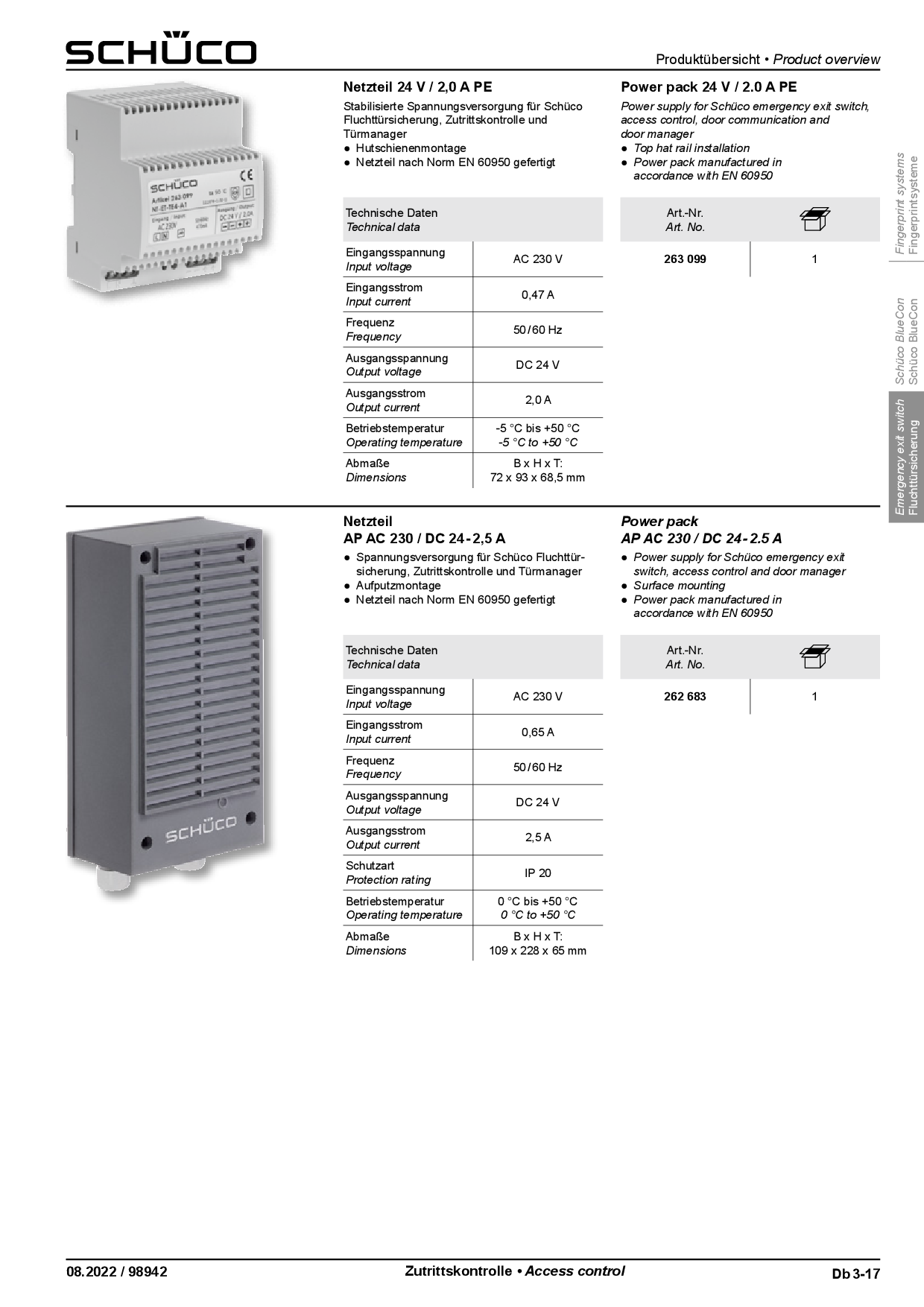 Schüco 262683 Netzteil AP AC 230 / DC 24 - 2,5 A