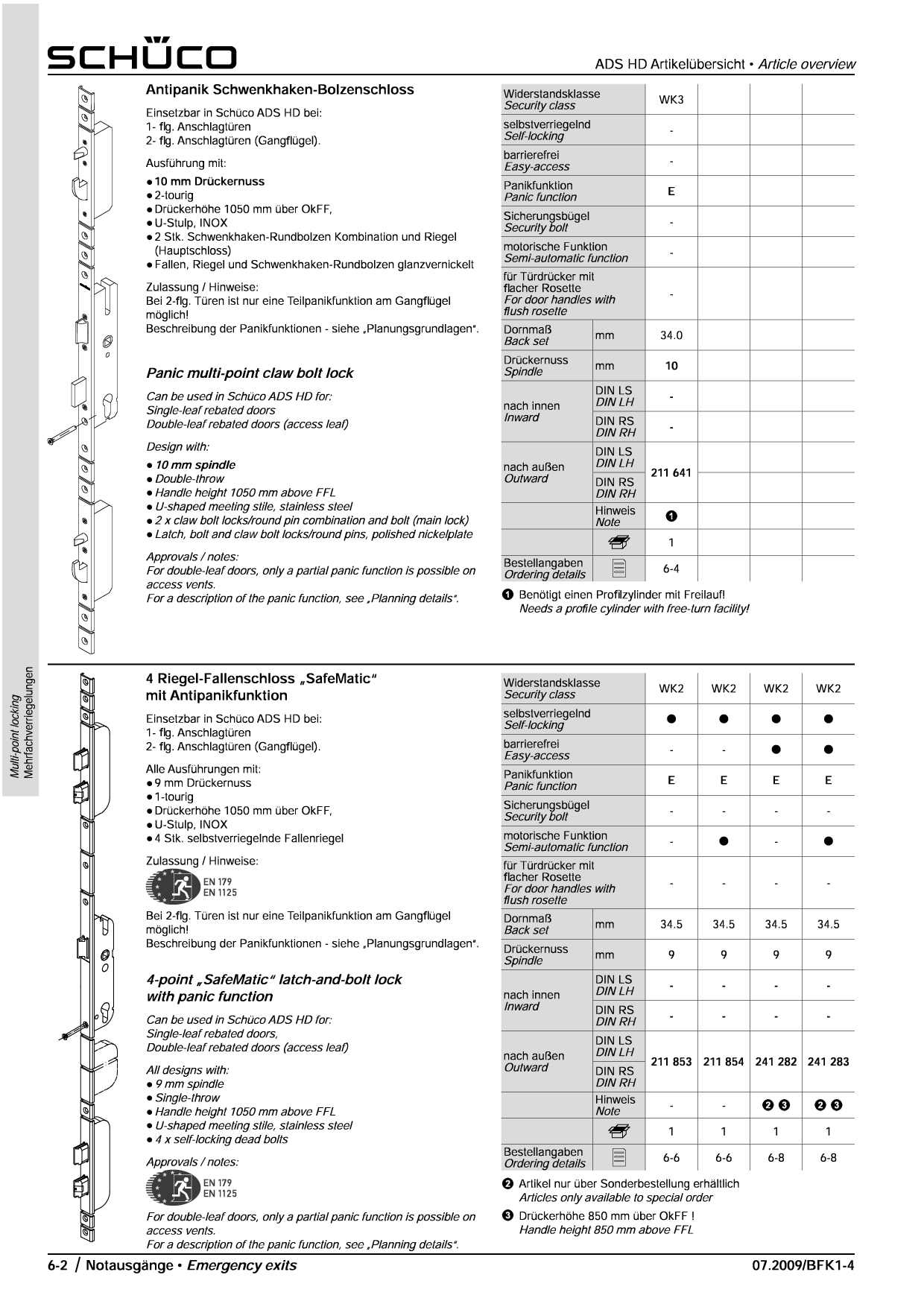 Schueco_Katalog_211641_211853_211854_241282_241283 Schüco 211641 Antipanik Schwenkhaken-Bolzenschloss, Funktion E