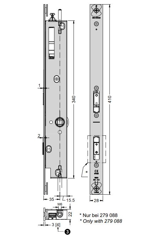 Schüco Motor-Treibriegelschloss 279088 für Antipanik-Schlösser (mit Riegel)