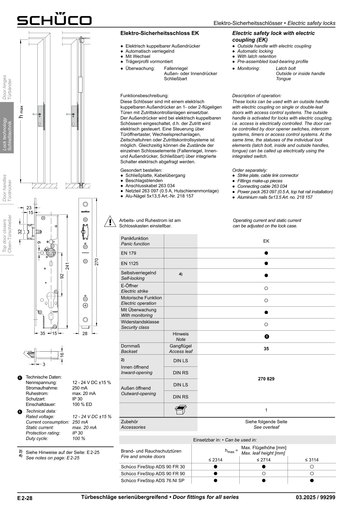 Schüco 270829 Antipanik Elektro-Sicherheitsschloss, Funktion EK